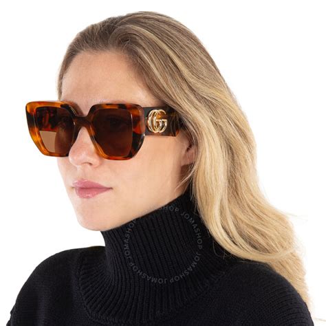 New Authentic Gucci Brown Geometric Ladies Sunglasses 